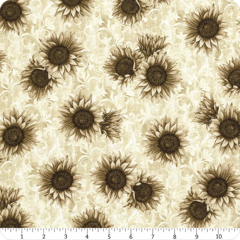 Autumn Vibes Sunflower Toss Ecru Running Wild Art Studio Blank Quilting Cotton Fabric BQ-4073-44