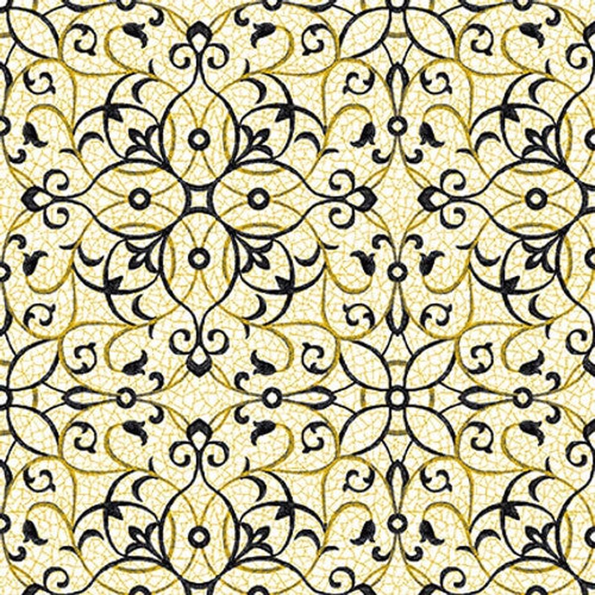 Black, White 24 Karat Tile Medallion White Color Principle Henry Glass Cotton Fabric 1