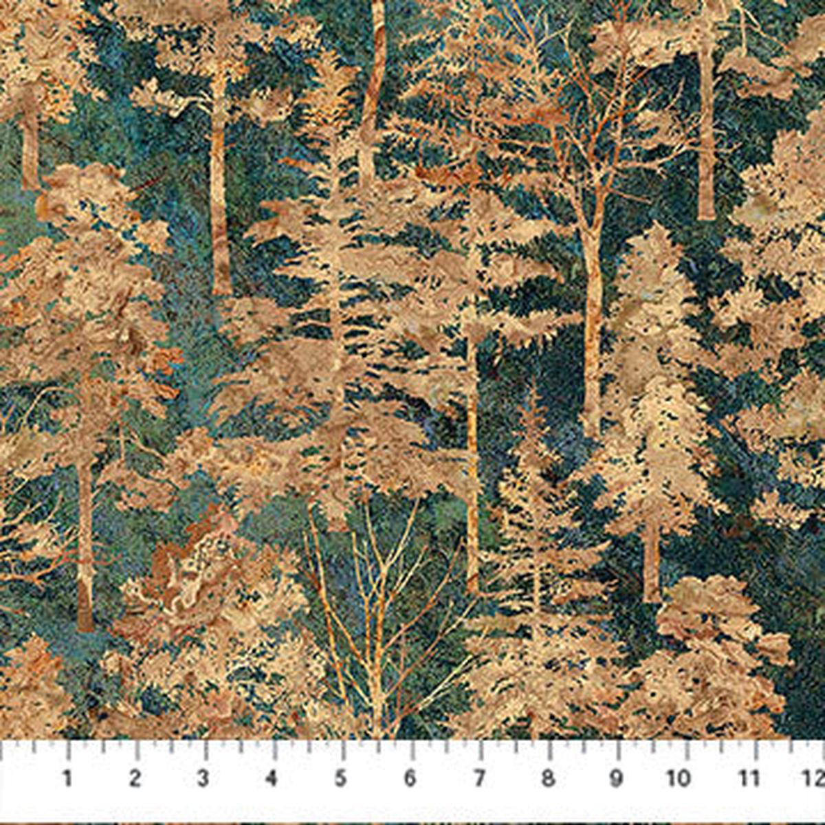 Stonehenge Rooted Trees Teal Multi Linda Ludovico Northcott Fabrics Cotton Fabric NC-DP28767-69