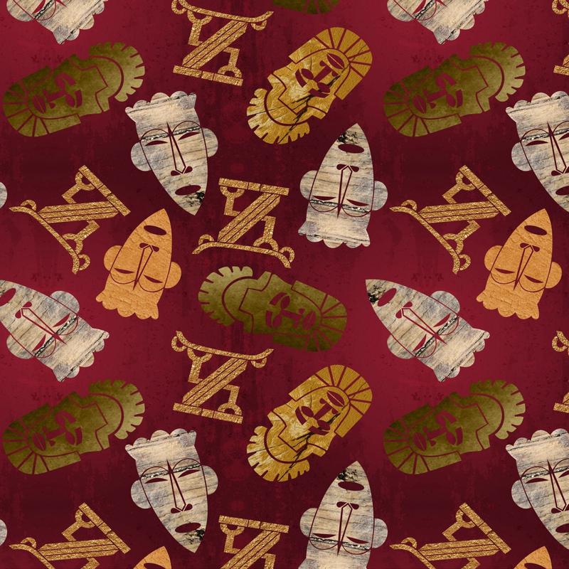African Heritage African Folk Deep Red David Textiles Cotton Fabric 1