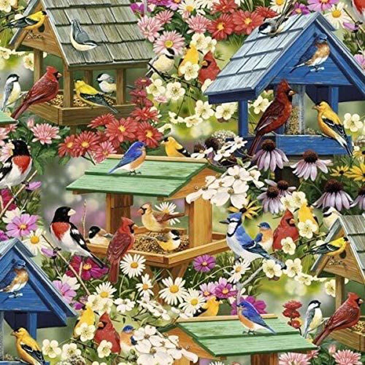 Spring Again Bird Birdhouses & Garden Flowers David Textiles Cotton Fabric DT-SpringAgain 1/2