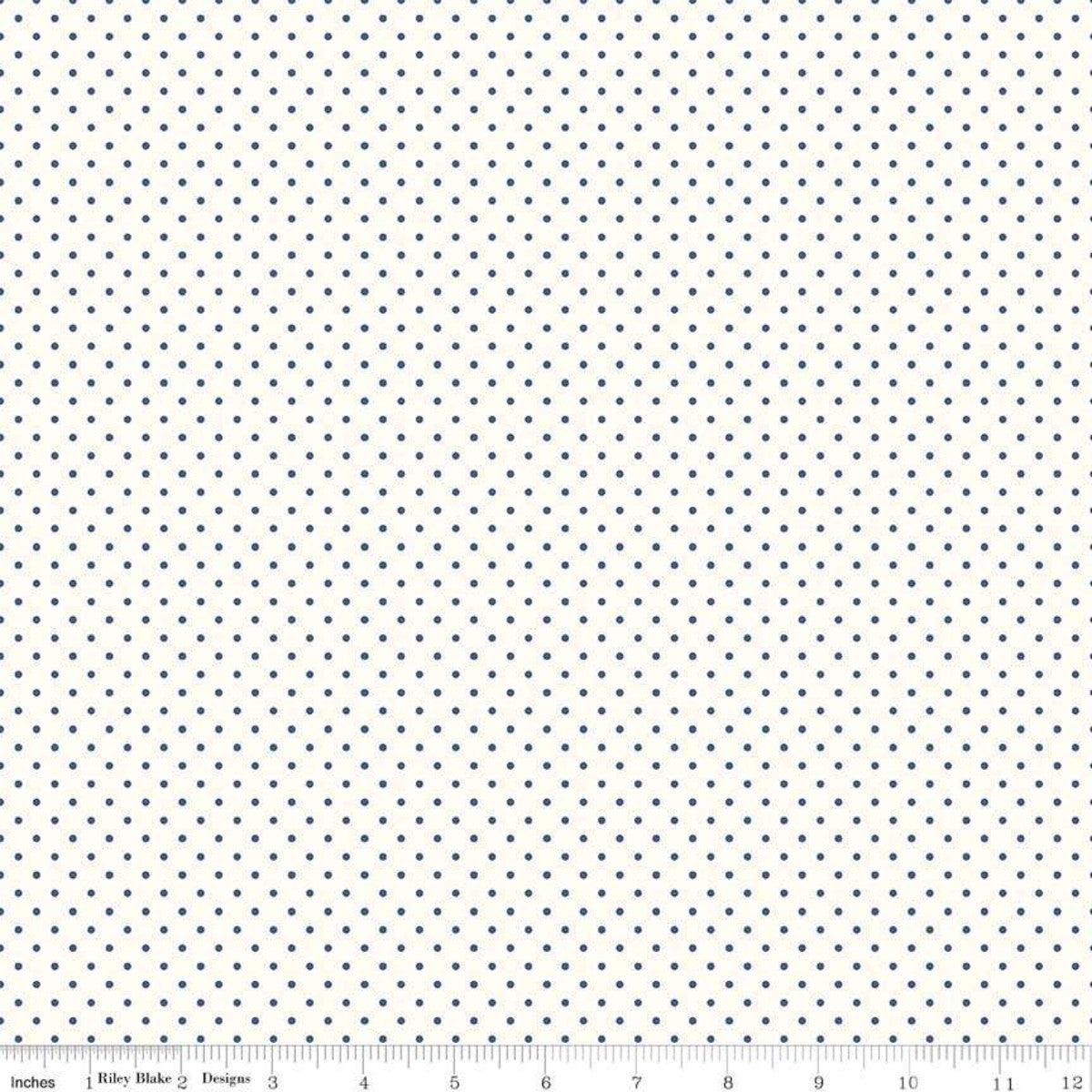 White Swiss Dots Navy Blue Whitehe RBD Designers Riley Blake Cotton Fabric RB-C660-21-NAVY 1/2