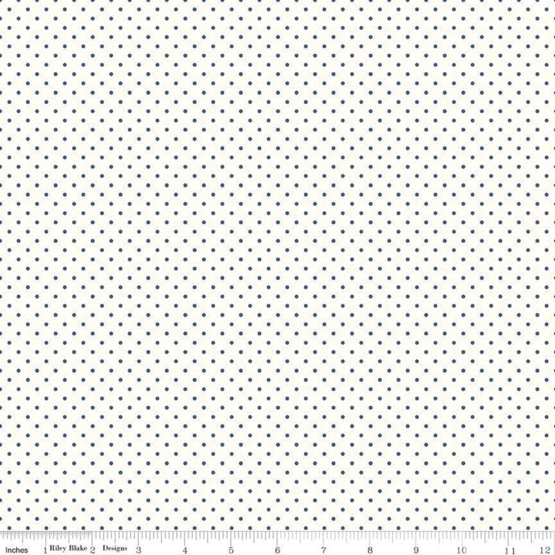 White Swiss Dots Navy Blue Whitehe RBD Designers Riley Blake Cotton Fabric RB-C660-21-NAVY 1