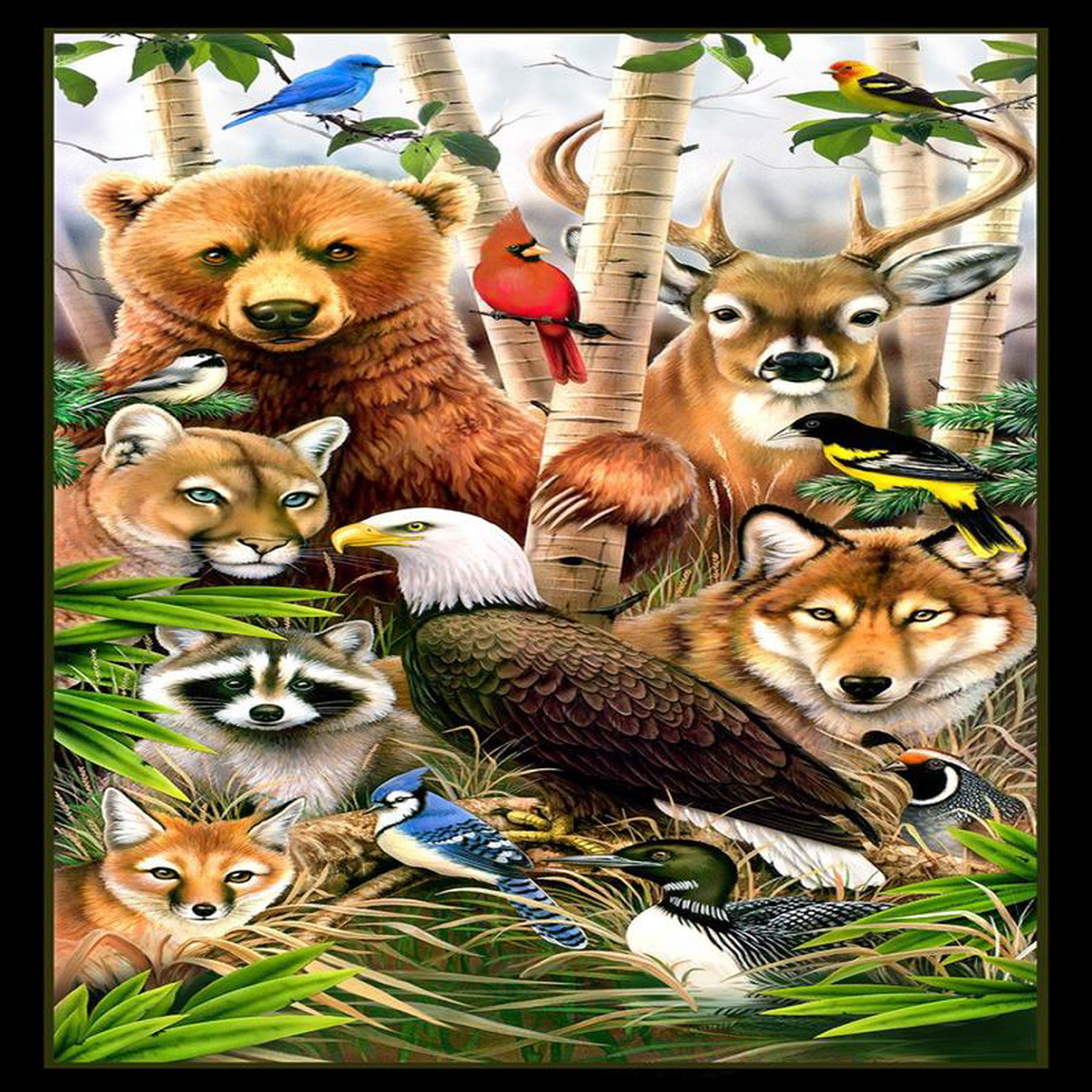 Wildlife Refuge Forest Animals Panel 248243 Black Elizabeth8217s Studio Cotton Fabric