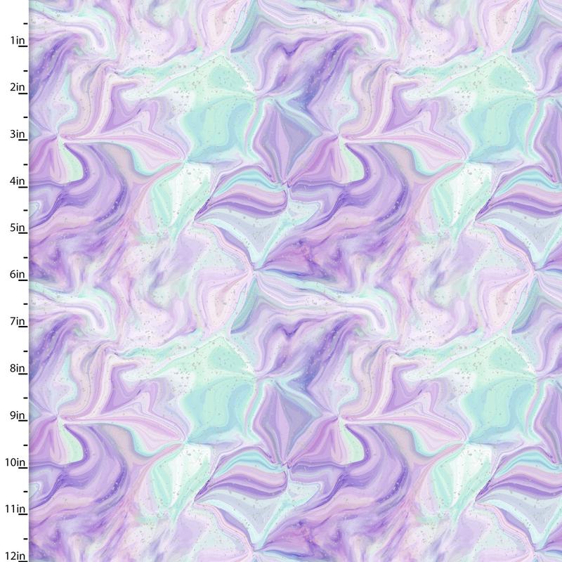 Starlight Abstract Space Clouds Purple Green 3 Wishes Cotton Fabric 1