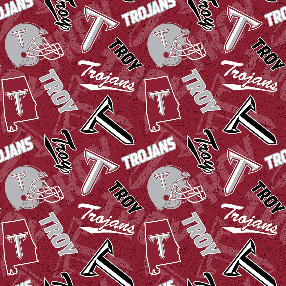 Troy Trojans NCAA College Tone on Tone Red Sykel Cotton Fabric TROY-1178