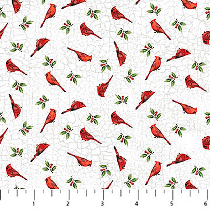 Winter Song Mini Birds White Multi Deborah Edwards Northcott Cotton Fabric NC-27805-10