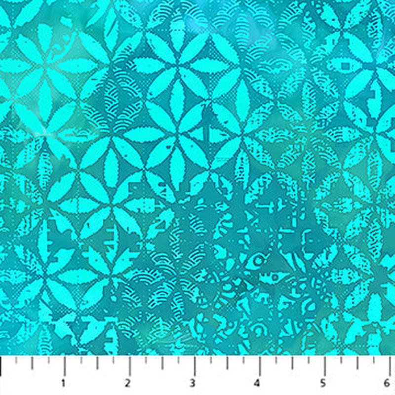Boho Blooms Petal Grid Turquoise Deborah Edwards Northcott Cotton Fabric 1