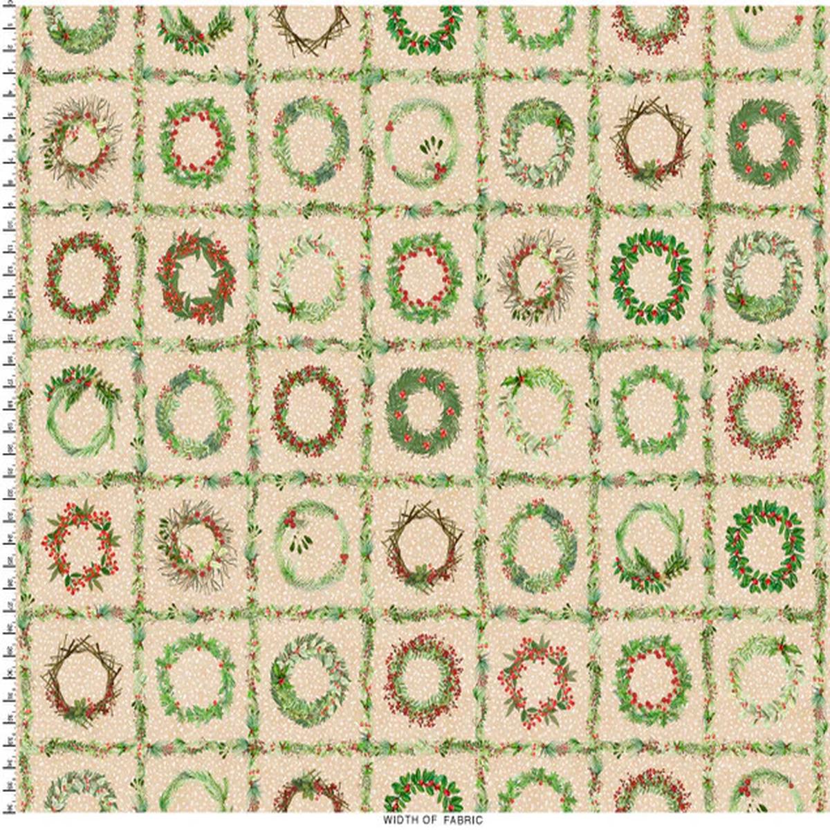 Winter Wreaths Cream Maywood Studio Cotton Fabric MS-MAS10880-E
