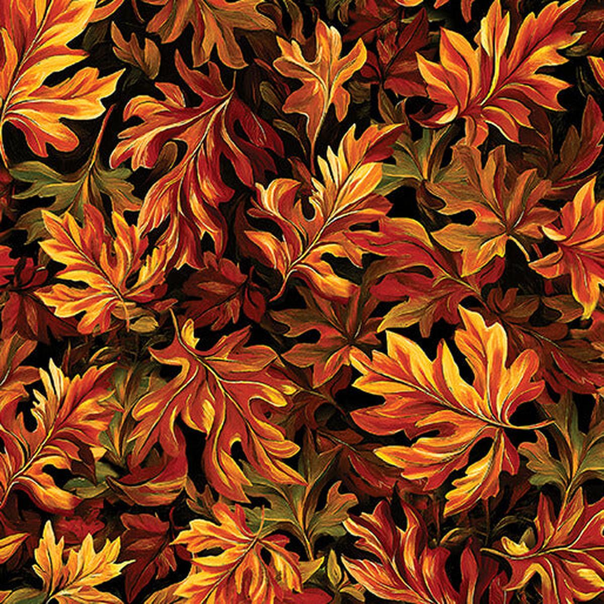 Autumn Cats Leaves of Autumn Black and Spice Peggy Collins Benartex Cotton Fabric BE-16768-87
