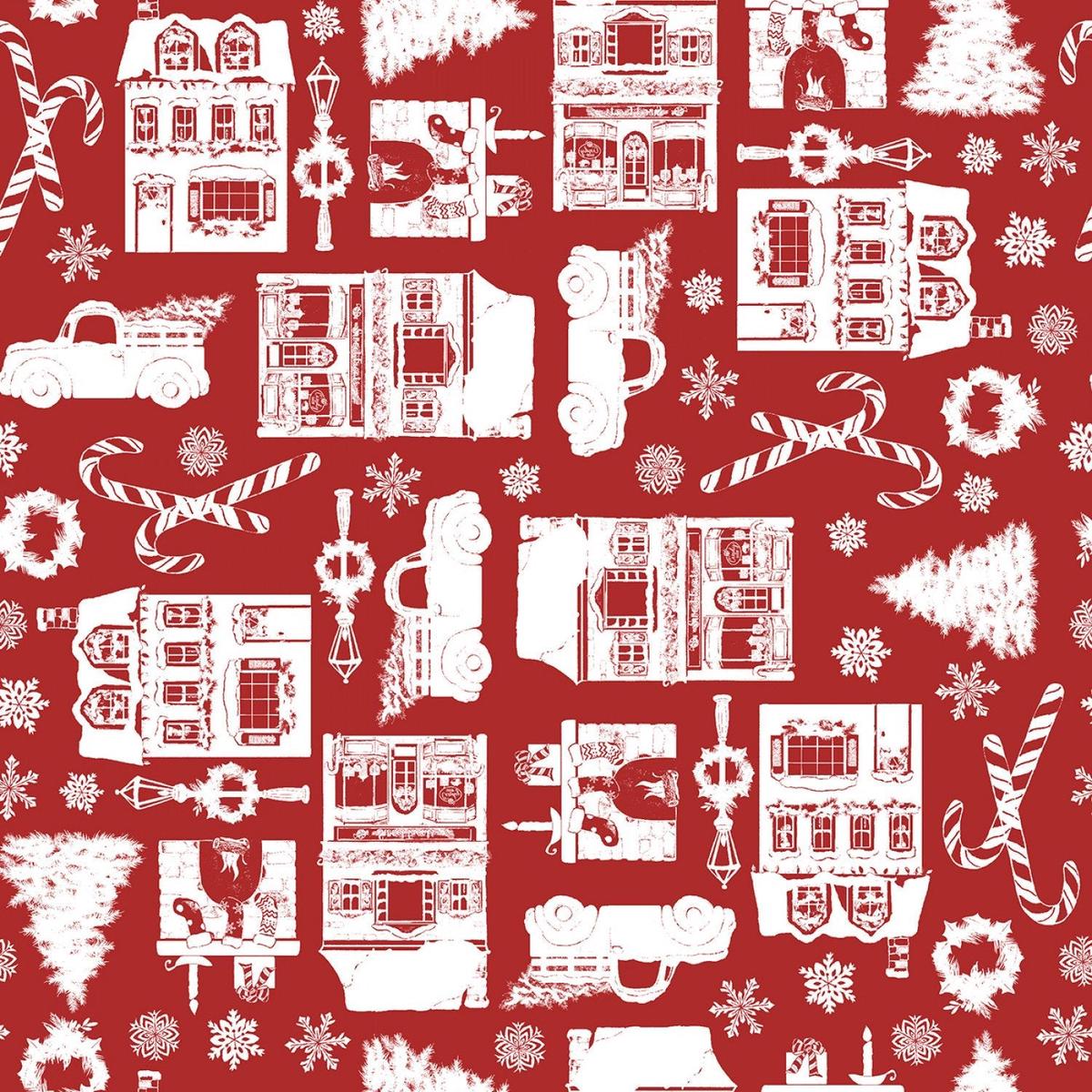 Winter Village Vintage Stores Red Deane Beesley 3 Wishes Cotton Fabric 3W-23801-RED 1/2
