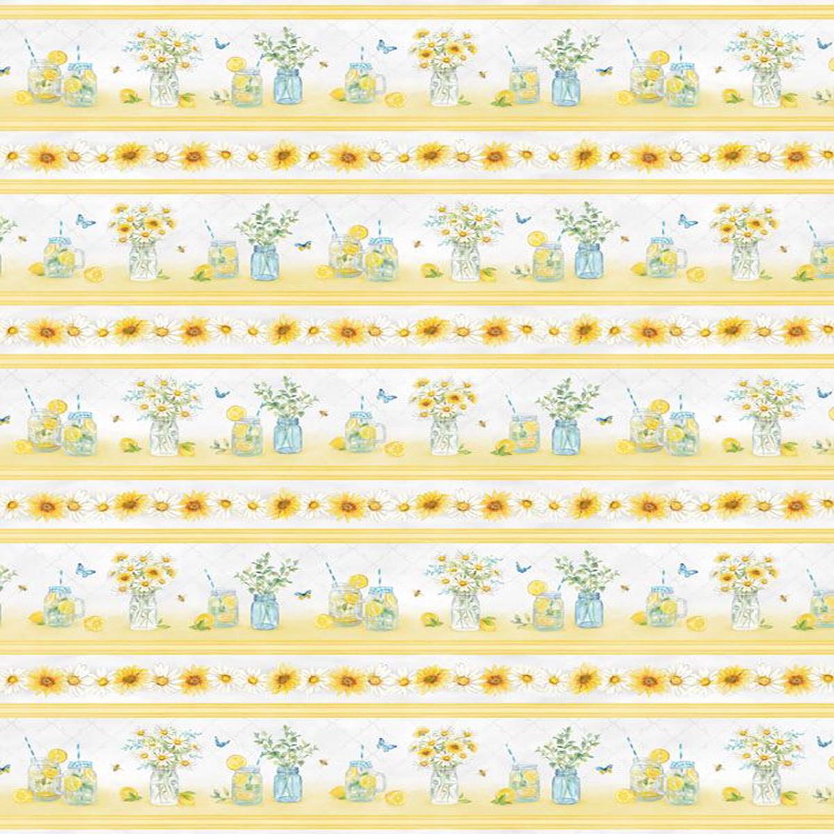 Zest Life Border Stripe Lemon Floral Multi Cynthia Coulter Wilmington Prints Cotton Fabric WP-3063-19152-594