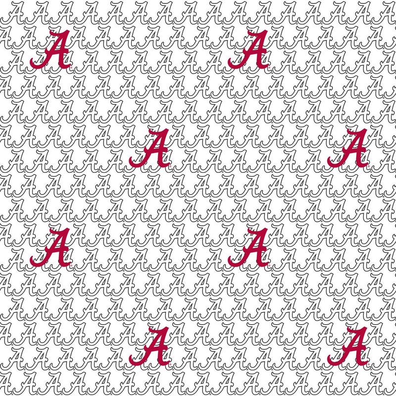 Alabama Crimson Tide NCAA College White Block Letter Sykel Cotton Fabric AL-1328