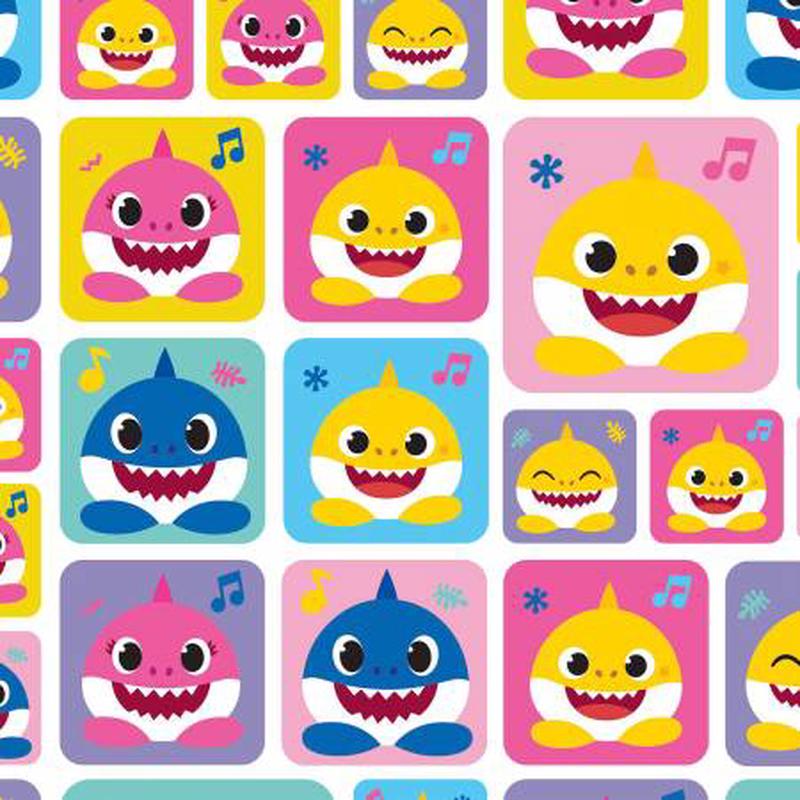 Baby Shark Family Always Patch Nickelodeon Multicolor David Textiles Cotton Fabric DT-BS-0033-0C-1 1/2