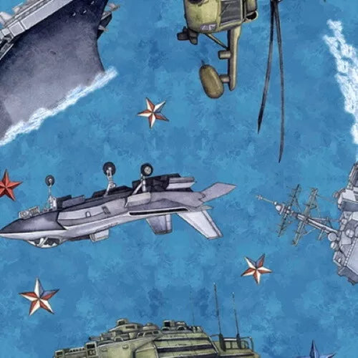 All American Military Vehicles Blue Dan Morris Quilting Treasures Cotton Fabric 1/2
