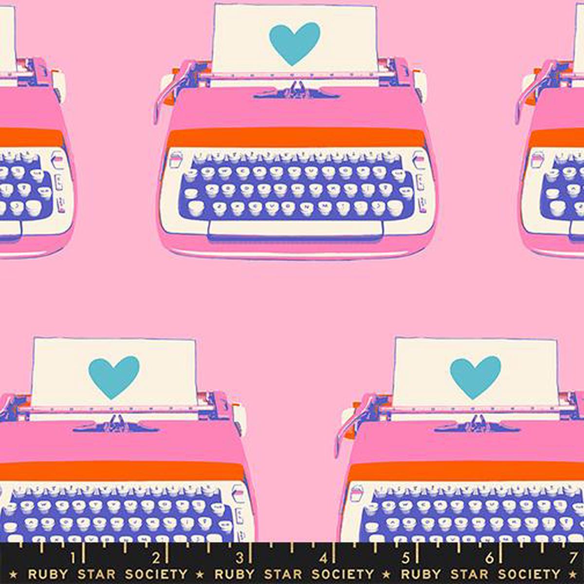 Best Day Ever Typewriters Kitsch Retro Vintage Posy Pink Melody Miller Ruby Star Society Moda Cotton Fabric MD-RS0104-14