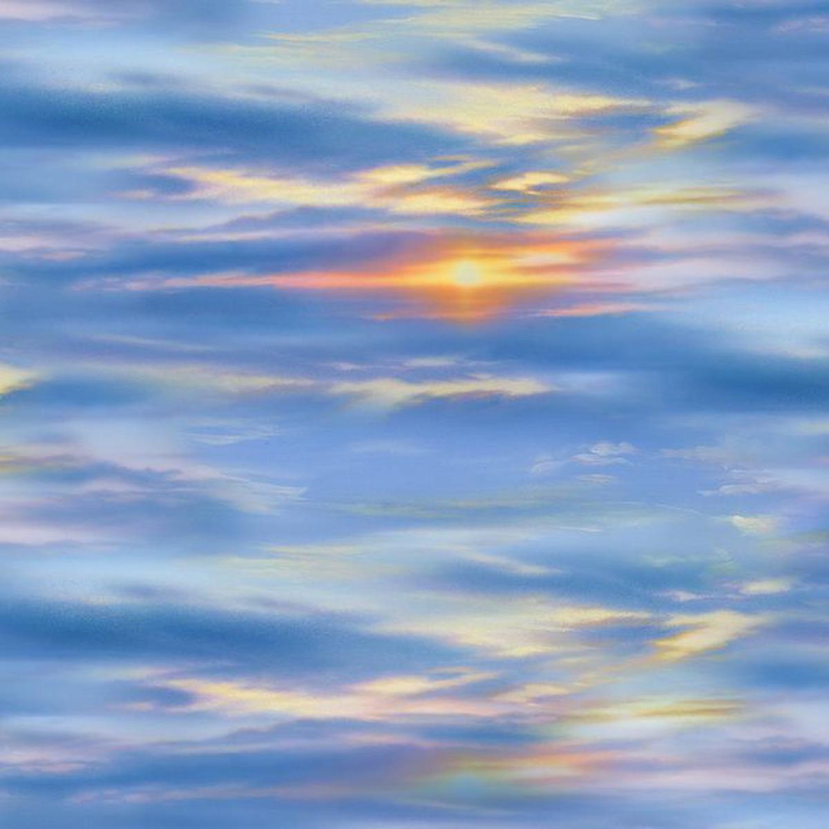 Blue Sunrise Landscape Medley Elizabeth's Studio Cotton Fabric ES-554 Blue 1/2