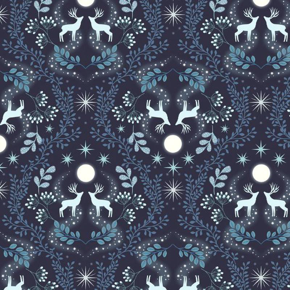 A Winter8217s Moon Stag Midnight Blue Lewis 038 Irene Cotton Fabric LI-A952C