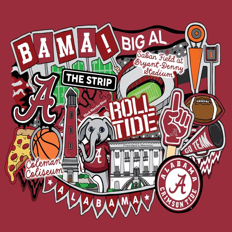 Alabama Crimson Tide NCAA College Doodle Panel 36