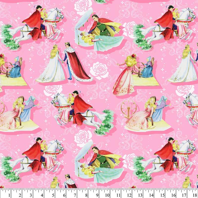 Vintage Storybooks Happily Ever After Sleeping Beauty Pink David Textiles Cotton Fabric DT-BW-0178-0C-1