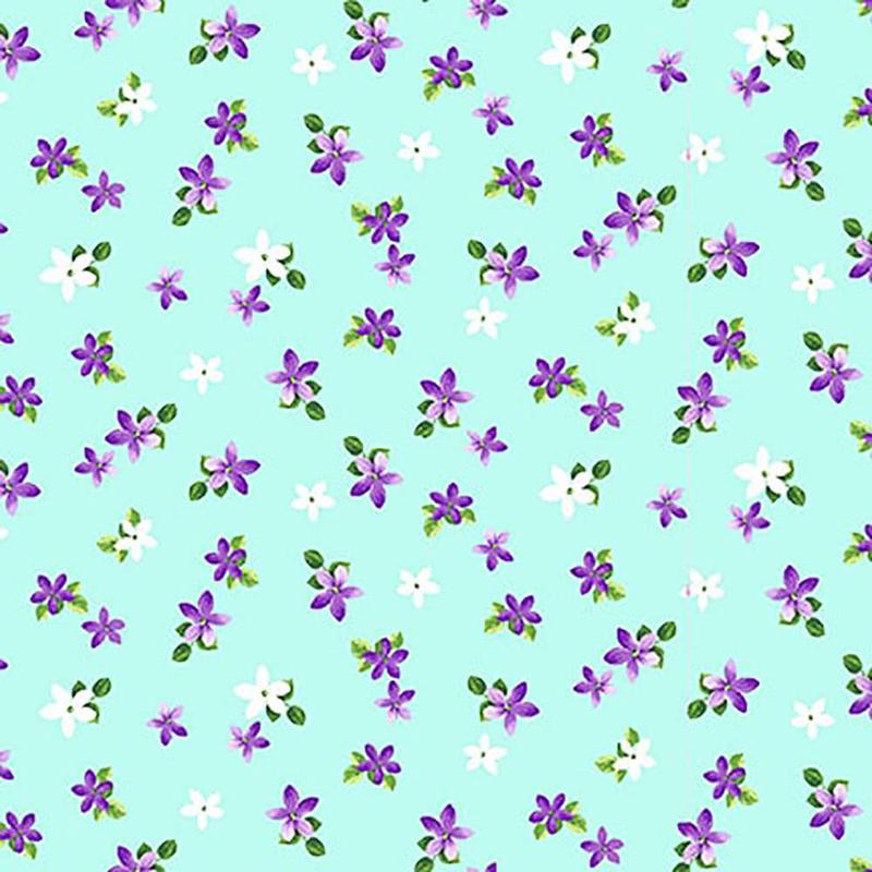 Splendid Path Tossed Ditsy Floral Aqua Blue Karen Montgomery Studio E Cotton Fabric