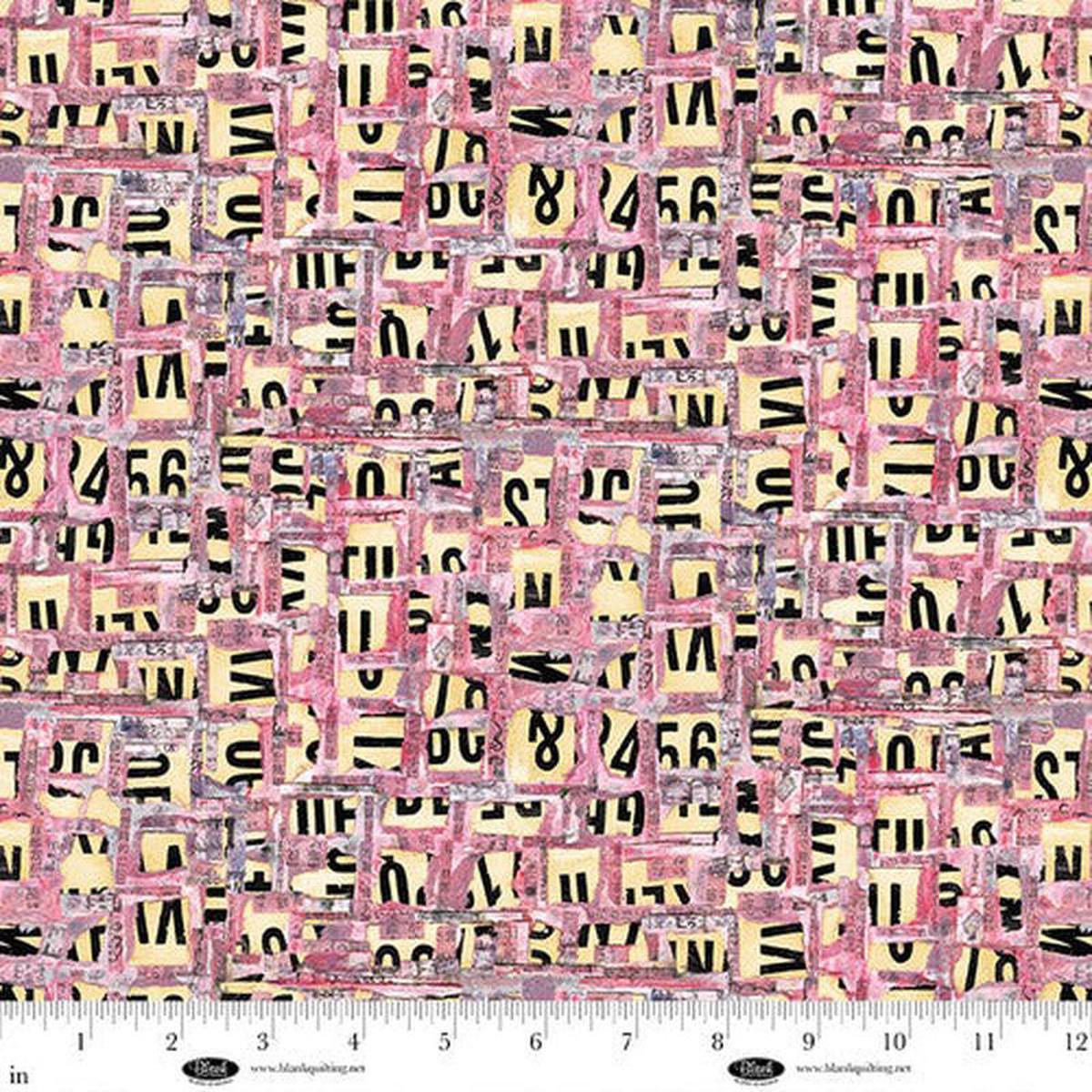 Spread The Word Abstract Letters 038 Numbers Pink Kathryn Kramer Waters Blank Quilting Cotton Fabric BQ-4202-22