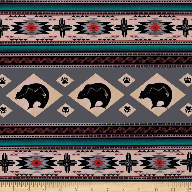 Tucson Bear Stripe Grey Elizabeth's Studio Cotton Fabric 1/2