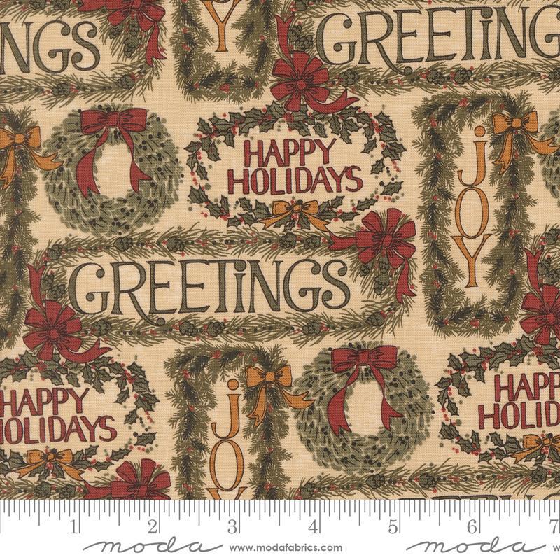 A Vintage Christmas Greetings Christmas Tan Multi Kansas Troubles Quilters Moda Cotton Fabric MD-9780-11 1
