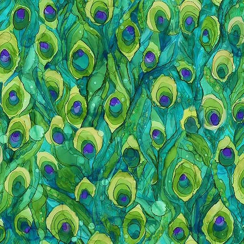 Allure Small Feathers Green Multi Deborah Edwards and Melanie Samra Northcott Cotton Fabric NC-DP26702-76