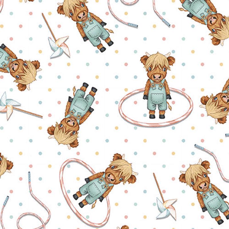 Boho Buddies Steers White Sharon Kuplack Henry Glass Cotton Fabric HG-1720-01 1/2