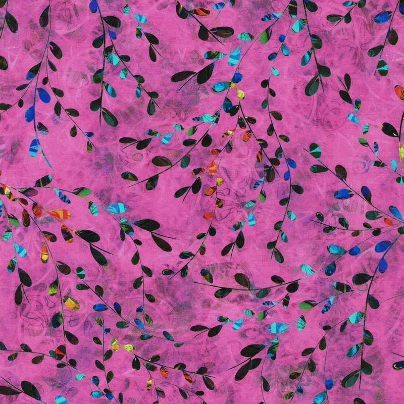 Venice Stained Glass Pussy Willow Pink Christiane Marques Robert Kaufman Cotton Fabric 1/2