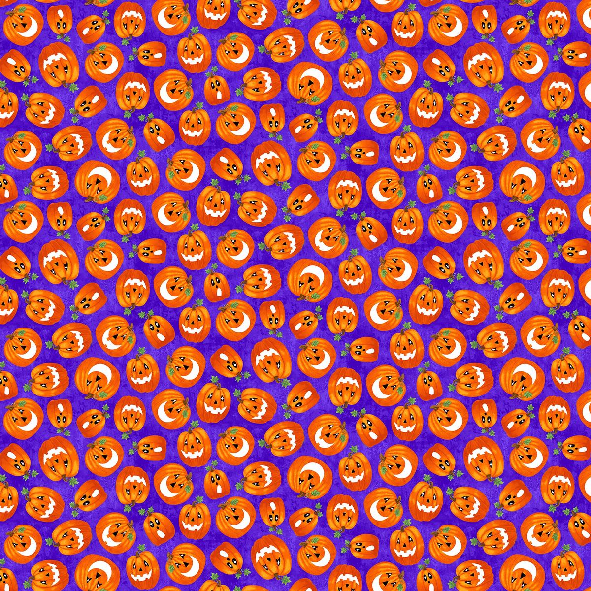Spooky Friends Tossed Pumpkin Multi Sharla Fults Studio E Cotton Fabric SE-7055G-53 1/2