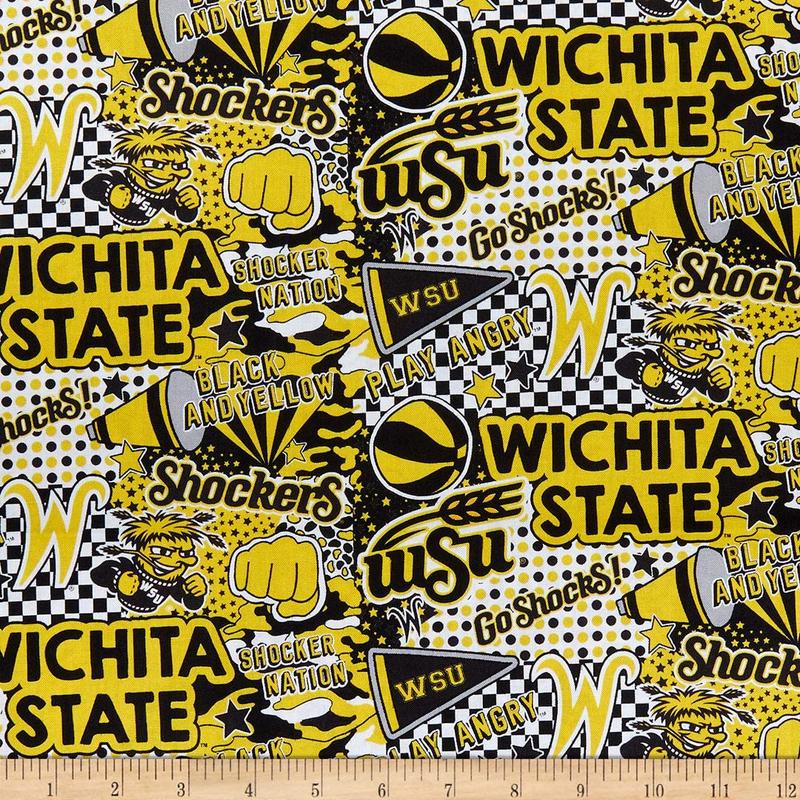 Wichita State Shockers NCAA College Popart Graffiti Sykel Cotton Fabric WIS-1165