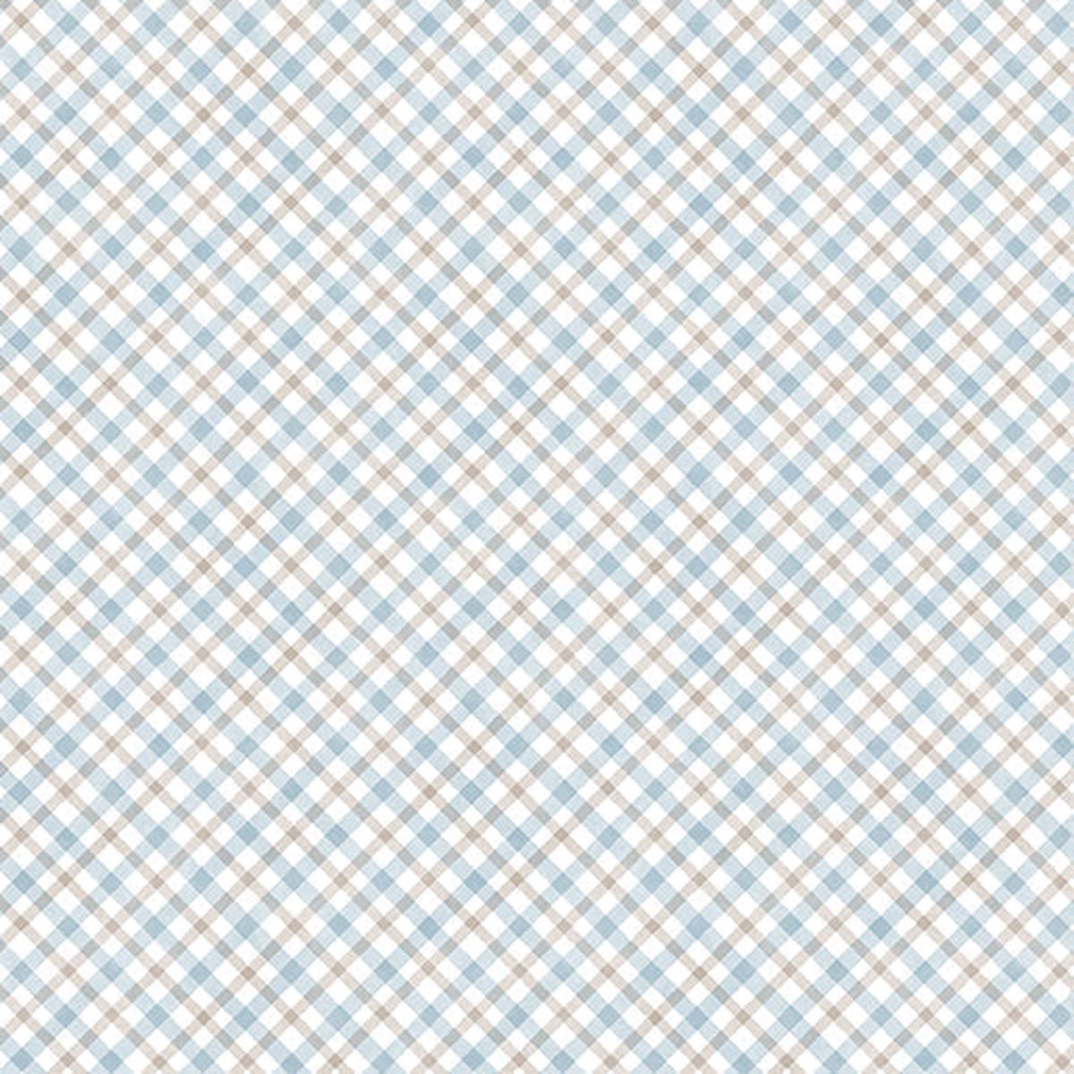 Woodland Wonderland Little Plaid Blue Tan Nicole Decamp Benartex Cotton Fabric BE-14989-52 1