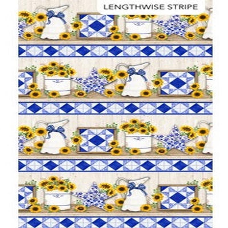 Autumn Gathering Border Stripe Sunflower Cream Multi Jennifer Nilsson Northcott Cotton Fabric 1