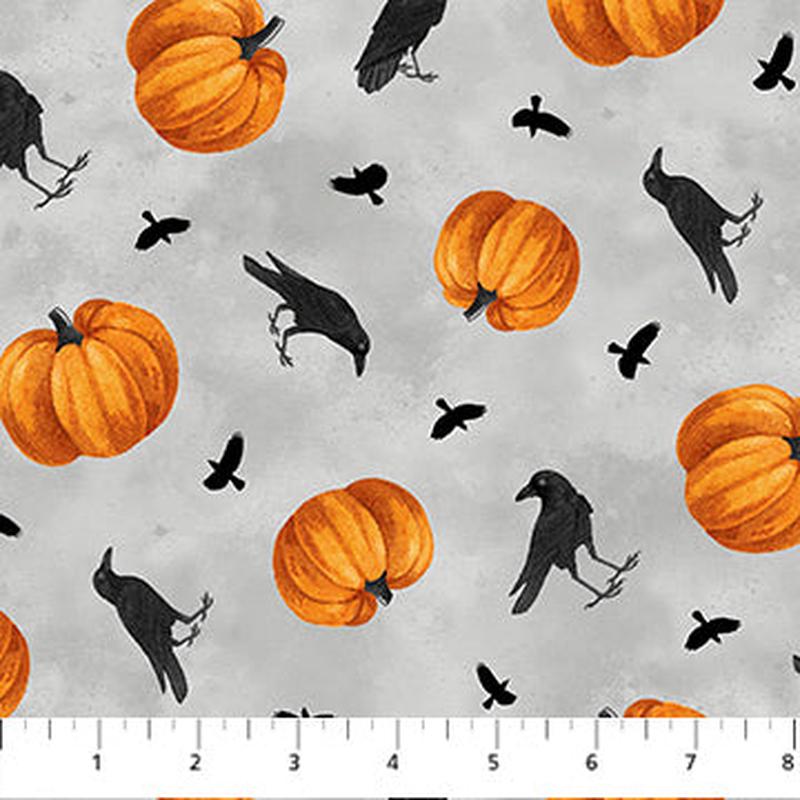 Spellbound Crows Pumpkins Gray Multi Deborah Edwards Northcott Cotton Fabric NC-28139-94