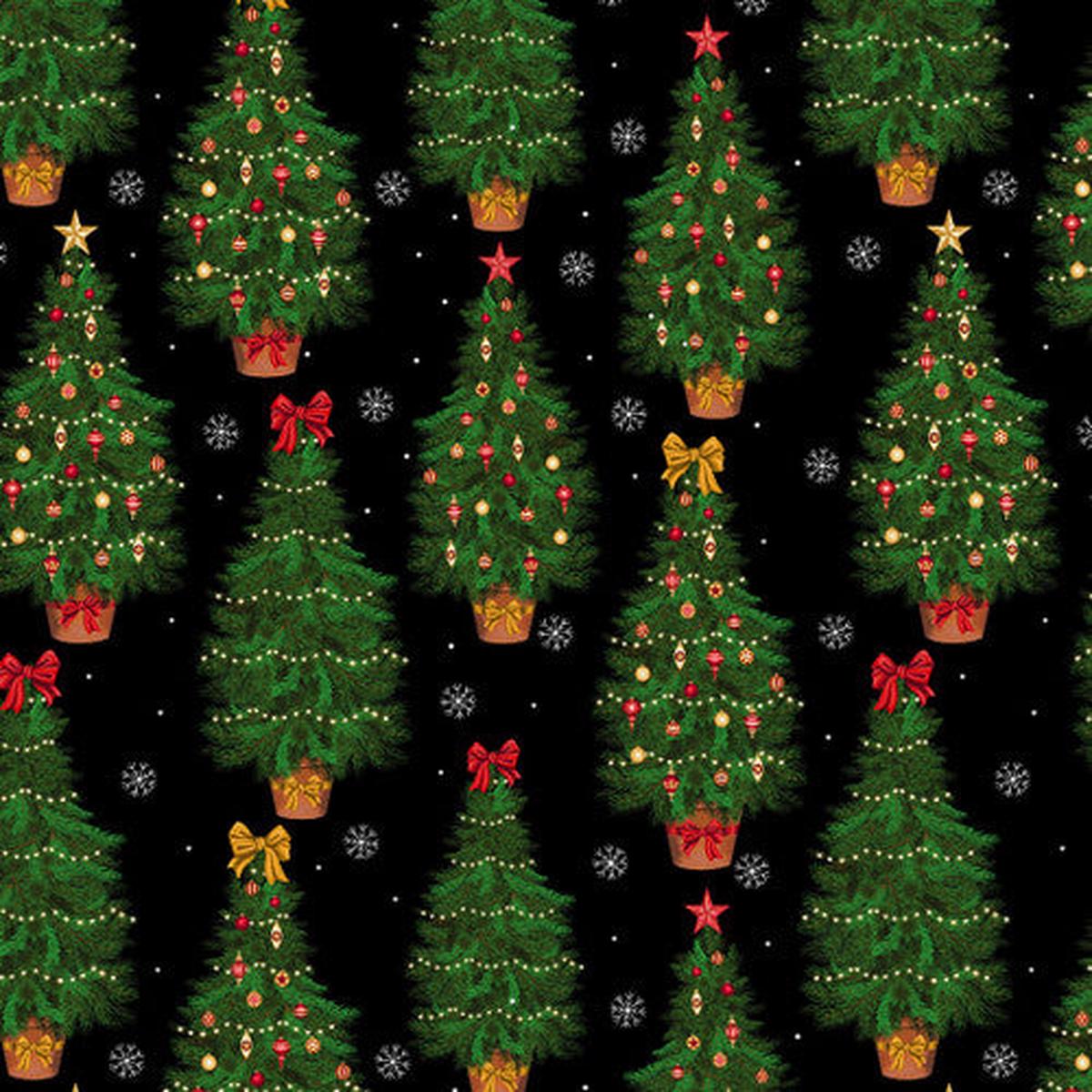 All Spruced Up Christmas Trees Black Satin Moon Designs Blank Quilting Cotton Fabric