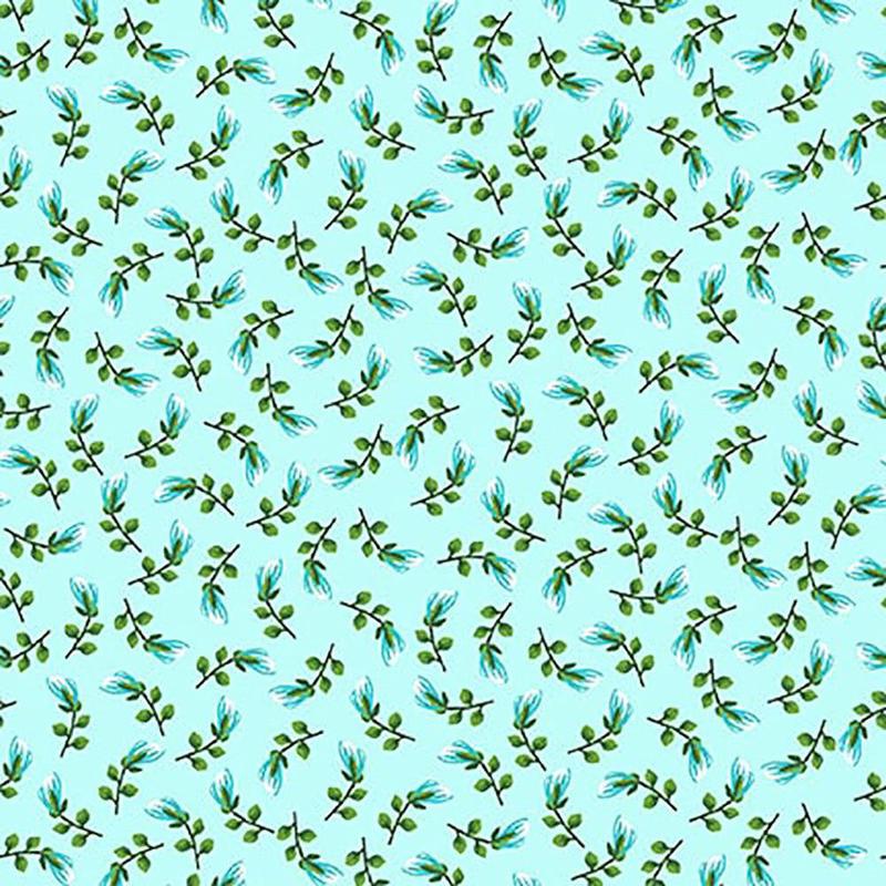 Splendid Path Tossed Ditsy Leaf Aqua Blue Karen Montgomery Studio E Cotton Fabric