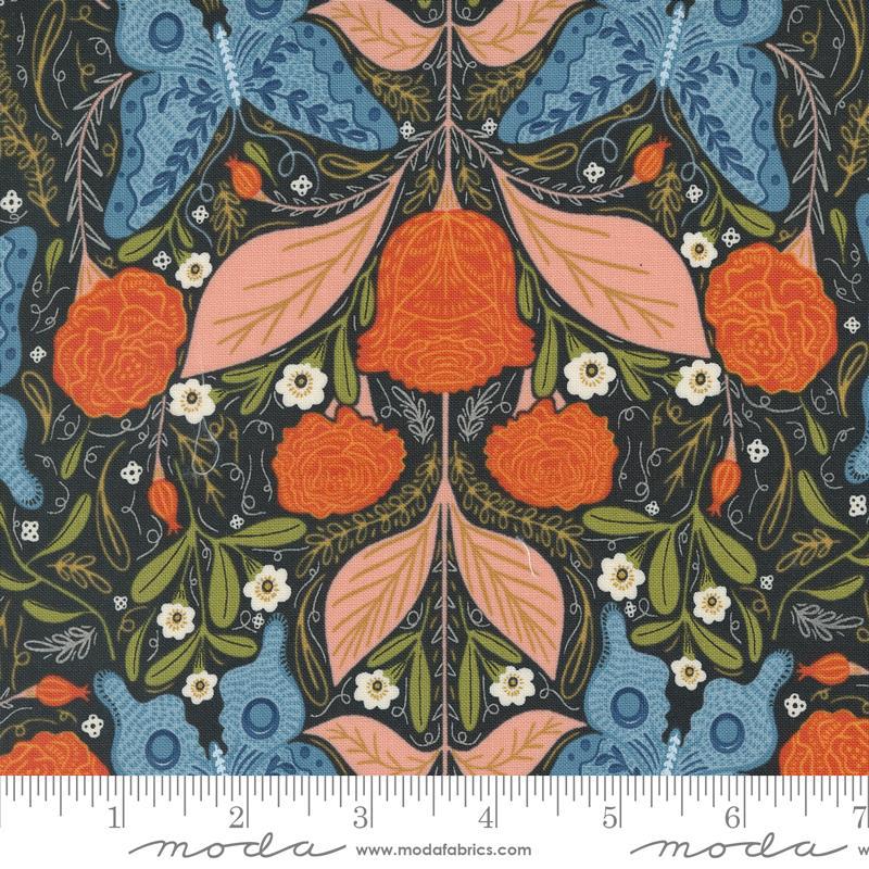 Woodland Wonder Vintage Butterfly Floral Midnight Black Moda Cotton Fabric 1