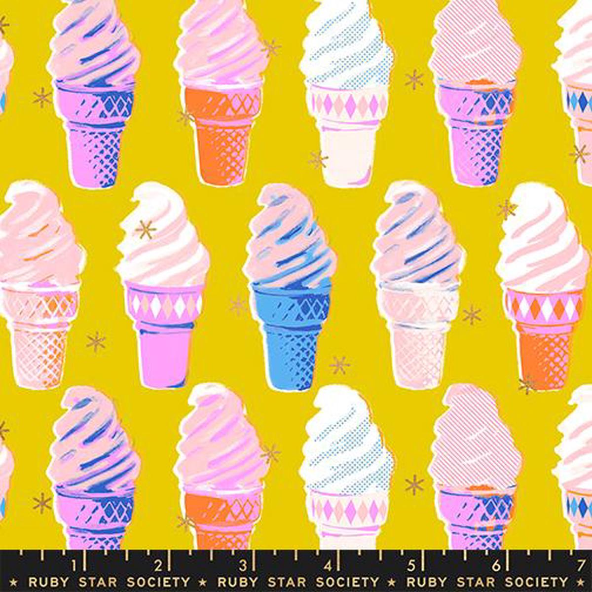 Best Day Ever Ice Cream Golden Yellow Metallic Melody Miller Ruby Star Society Moda Cotton Fabric MD-RS0105-13M 1