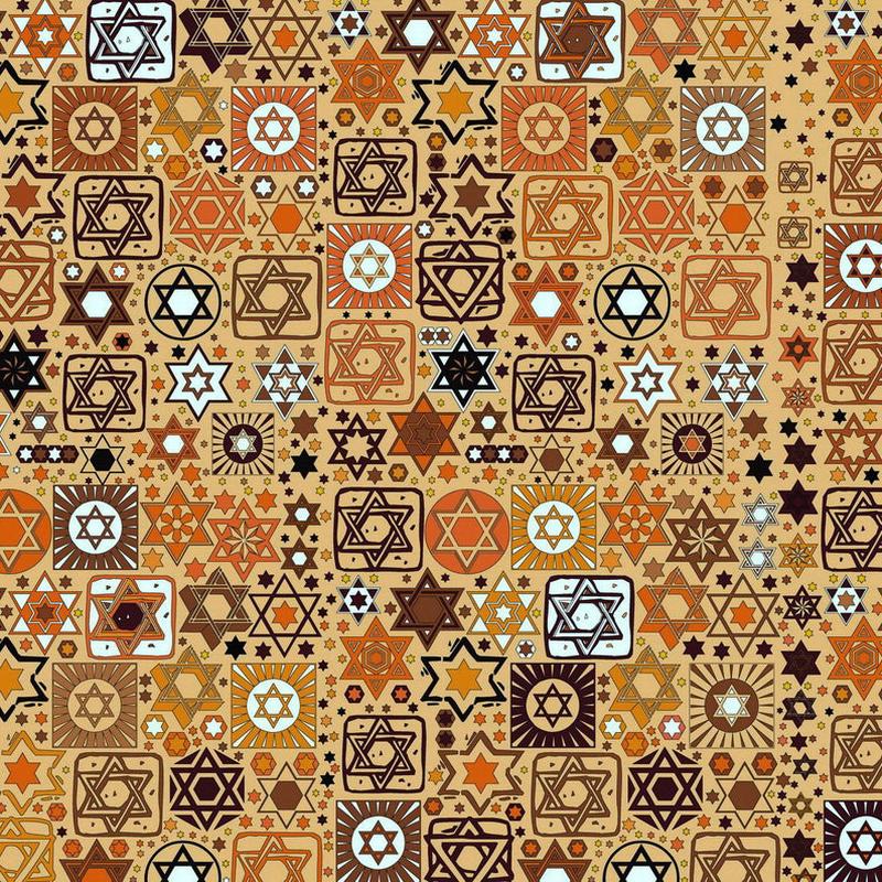 Tossed Stars on Beige Fay Nicoll Judaica Designs Jewish Cotton Fabric 1