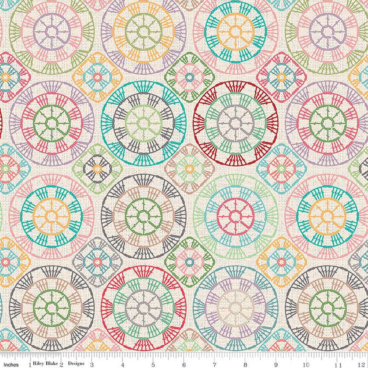 (3-YARD PACKAGE) Chunky Thread 1088221 Wideback Crochet Circles Multi Lori Holt Riley Blake Designs Cotton Fabric RB-3YD-WB15321-MULTI