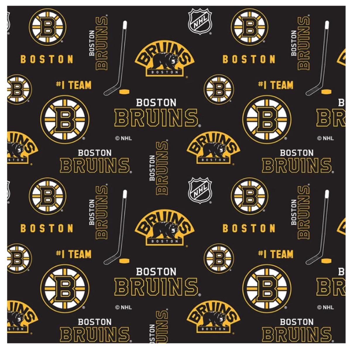 Boston Bruins NHL Hockey Allover Design Cotton Fabric 169 BRU 1/2