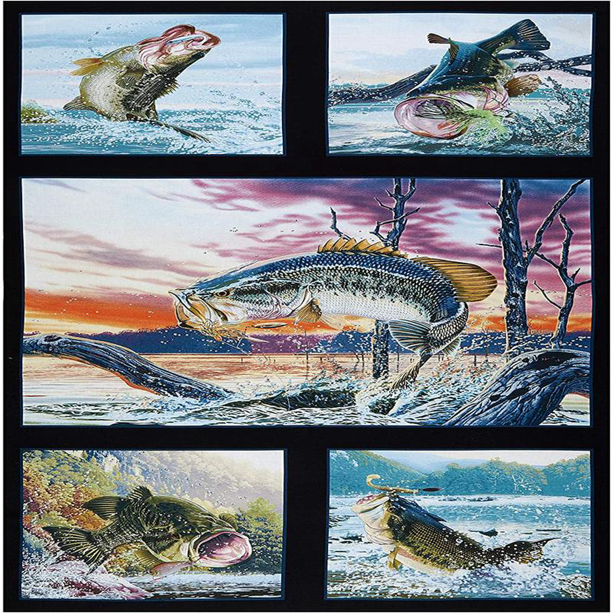 Tight Lines Bass Black Panel 238243 Elizabeth8217s Studio Cotton Fabric Elizabeth8217s Studio