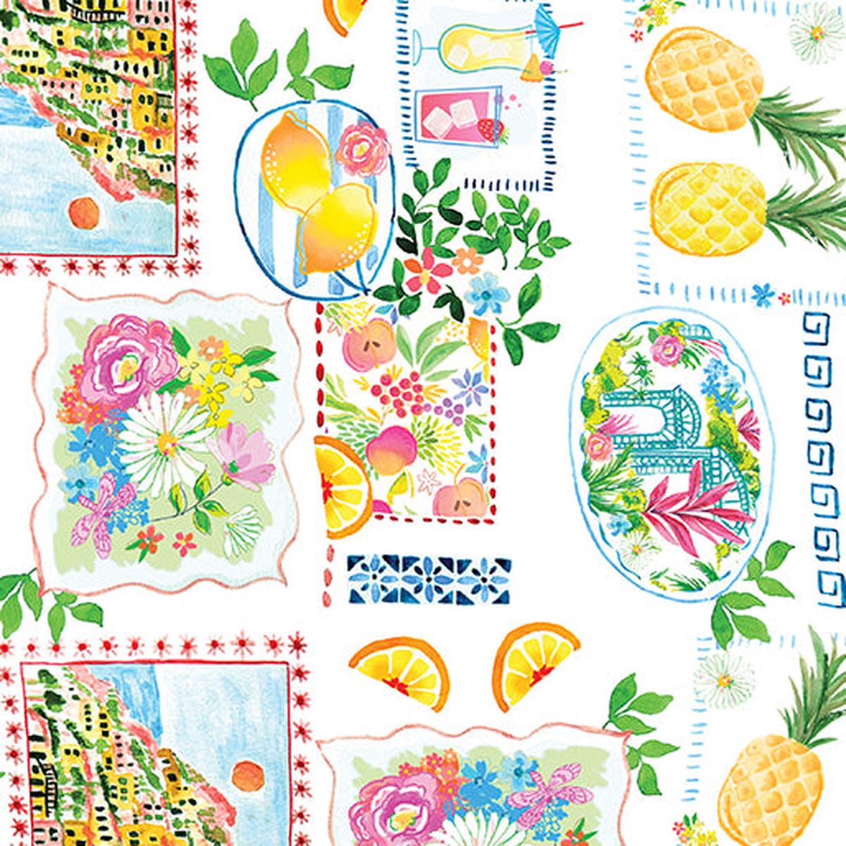 Tropical Splash Tropical Stamps White Kanvas Studio Benartex Cotton Fabric BE-15183-09