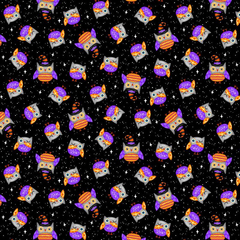 Spooky Friends Tossed Owl Multi Sharla Fults Studio E Cotton Fabric SE-7056G-95