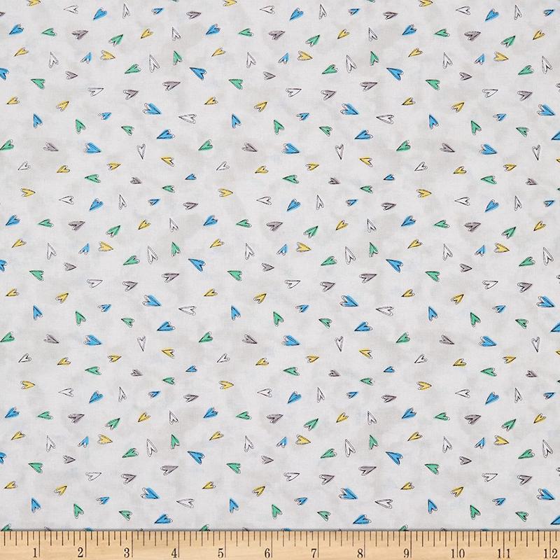 Sweet World Hearts Rainbow Toss Gray Charlotte Grace Wilmington Prints Cotton Fabric
