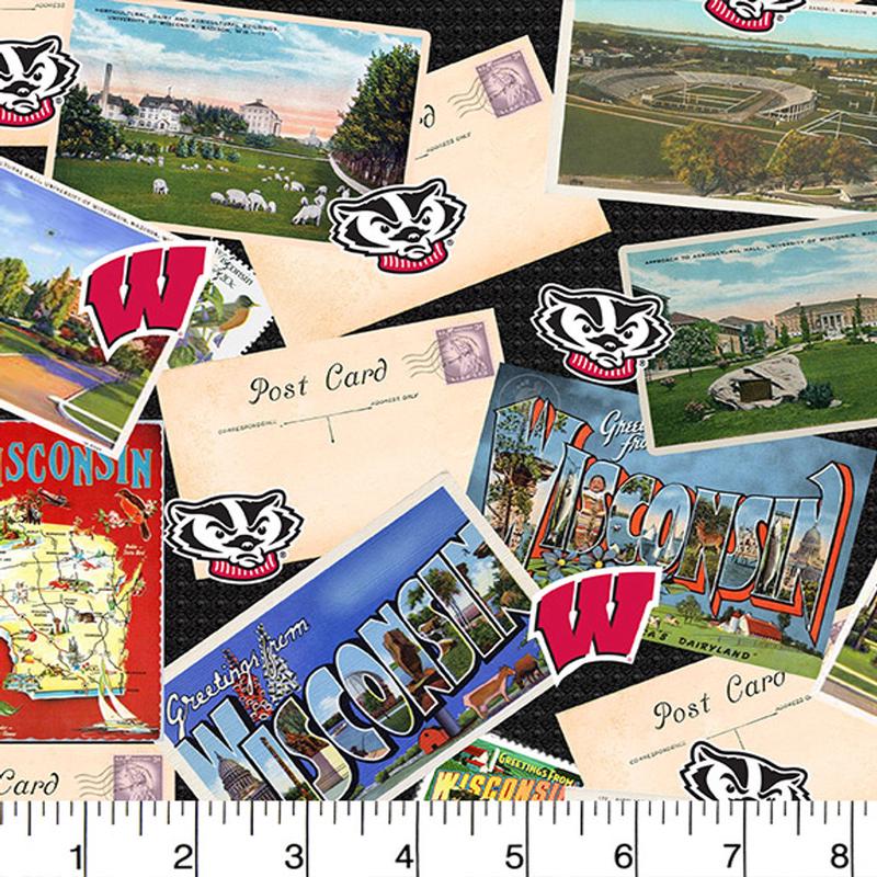 Wisconsin Badgers NCAA College Postcard Print Sykel Enterprises Cotton Fabric SYK-WIS-1211 1