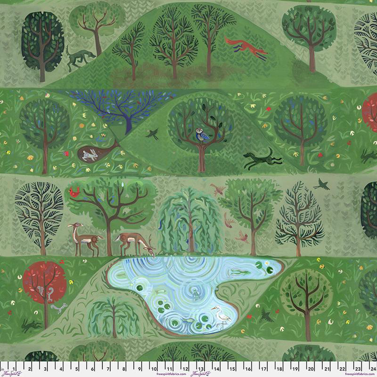Backyard Wonder Walk in the Wood Scenic Green Adam Trest Free Spirit Cotton Fabric FS-PWAT001SCENIC