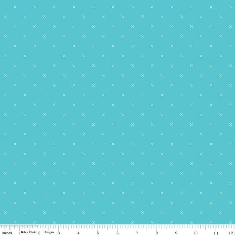 Bee Cross Stitch Peacock Blue Lori Holt Riley Blake Designs Cotton Fabric 1/2